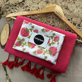 Gajri Handloom Khadi Cotton Saree With White Flower Print Blouse